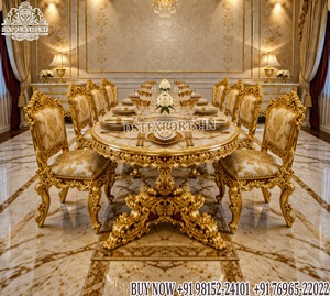 Meubles de salle à manger de style italien haut de gamme blanc/or, style royal Maharaja, table et chaises en bois 6 places à prix raisonnable - Product Image 5