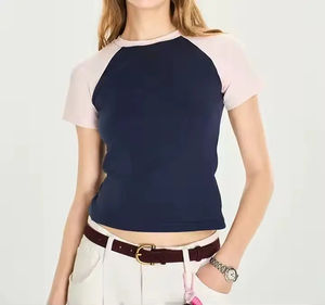 T-shirts raglan pour femmes T-shirts ras-du-cou en tissu léger T-shirts tendance à manches courtes pour femmes T-shirts raglan - Product Image 4