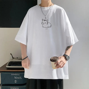 T-shirt d'été décontracté à la mode pour hommes T-shirt à manches courtes à col ample en pur coton de couleur unie robuste en gros - Product Image 3