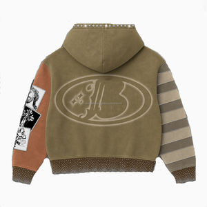 Sudadera con Capucha Personalizada de Algodón con Pedrería, con Capucha de Piel Sintética Desmontable, Estilo Vintage Desgastado, Lavado Ácido - Product Image 2