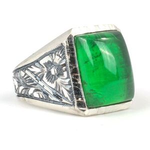925 Sterling Silver Men's <b>Ring</b> with Rose Gold Plated Trendy Bezel Setting Oval Cut Pressed Amber Green Stone Perfect Gift - Product Image 2