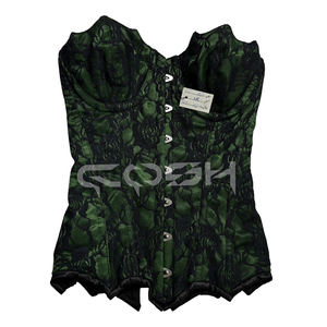 Corset de mode en satin vert émeraude, style overbust |   Haut corset noir en dentelle florale avec des découpes élégantes - Product Image 4