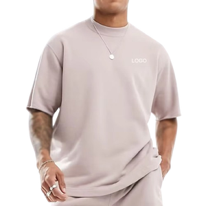 Camiseta de algodón 100% para hombre con logotipo personalizado, camiseta estampada holgada de cuello redondo de gran tamaño con hombros caídos de Color sólido - Product Image 1