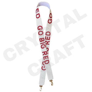 Lashicorn <b>Red</b> Customized White Gold Seed Bead Bag Straps 'Hook Em Horns' Fashionable Accessory Beaded <b>Purse</b> Strap - Product Image 5