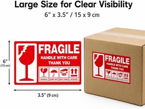 Red Adhesive Paper <b>Fragile</b> Shipping Labels Handle Care <b>Stickers</b> Keep Dry Do Not Trample Upward Packaging Decals Variety Size - Product Image 5