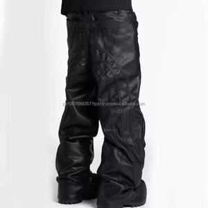 Pantalones Cargo de Cuero PU para Hombre, Negros, Holgados, de Cintura Alta, con Cierre de Cremallera, Estilo Desestructurado, Oversize, Streetwear, Hip Hop - Product Image 6