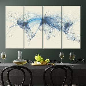 Obra de arte impresa en lienzo: Mapa mundial de rutas de vuelo globales, lienzo enrollado en 4 partes - Product Image 1