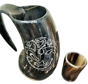 Corne à boire de buffle naturel Viking chope à corne pour bière hydromel tasse à corne à boire médiévale avec poignée - Product Image 2