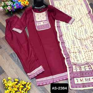 Coton indien blanc poulet brodé femmes Designer indien coton broderie Kurta ensembles femmes Sharara Gharara Kurti ensemble - Product Image 2