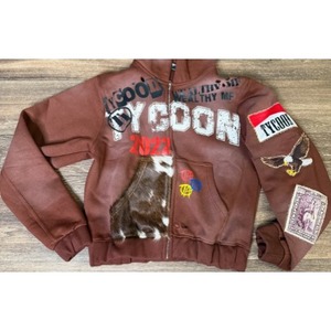 Sweat à capuche court zippé personnalisé avec strass, style streetwear tendance pour homme, coupe ajustée, 100% coton, effet vieilli vintage - Product Image 3