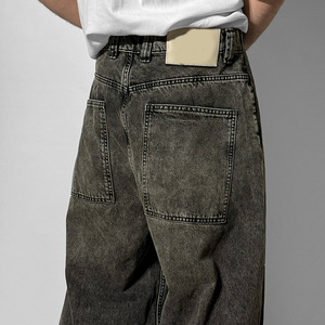 Los últimos fabricantes de ropa de alta calidad personalizada con diamantes de imitación de pierna ancha de gran tamaño acampanados Denim Wash Jean Man Baggy - Product Image 4