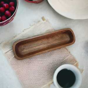 Bougie en bois brun antique bol long sculpté à la main ferme rustique décoratif en bois artisanat table de mariage de noël pièce maîtresse - Product Image 3