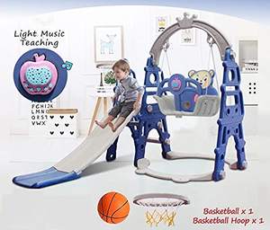 Juego multifuncional 4 en 1 para niños, columpio, Tobogán, Aro y trepador con luces interactivas y música - Product Image 1