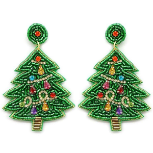 Boucles d'oreilles en perles de rocaille de sapin de Noël blanc à la mode faites à la main de l'Inde Design à froufrous Bijoux de mode par glowin fashion - Product Image 4