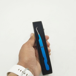 Pince à cils volume avec logo personnalisé, base en acier inoxydable à 45 degrés avec revêtement en poudre bleu, pince à épiler pour artistes de beauté - Product Image 2