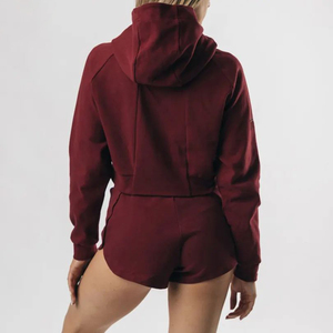 Sudadera con capucha para mujer, 360GSM, de algodón grueso, cuello en V, corte cropped, hombros caídos, estilo oversize y boxy, con logotipo personalizado OEM, estilo streetwear - Product Image 3