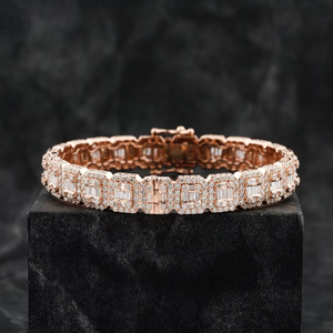 Premium Two-Row 14K <b>White</b> <b>Gold</b> Cuban Link Diamond <b>Bracelet</b> Luxury Iced Out Hip Hop Jewelry Trendy Gift for Unisex - Product Image 4