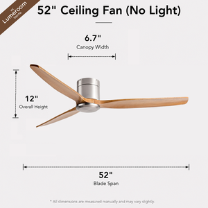 52 Inch Flush Mount Wood Ceiling <b>Fan</b> No Light with <b>Remote</b> <b>Control</b> 3 Solid Wood Blades Brushed Nickel Ceiling <b>Fan</b> - Product Image 6