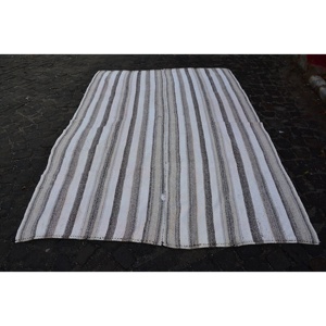 Alfombra turca Vintage tradicional 5,9 X 8.3ft Blanco Gris Patchwork Alfombra de lana Decoración para sala de estar con respaldo de látex Tamaño grande - Product Image 1