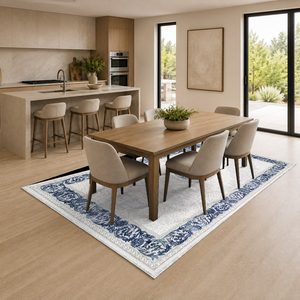 Tapis de salon en chenille antidérapant, effet marbre crème ivoire, imprimé numériquement, lavable en machine, vente en gros RUGS DEPOT LXDP-0226 - Product Image 4