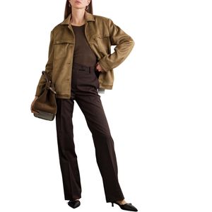 Chaquetas de mujer, chaqueta Bomber de ante marrón oscuro para mujer, chaqueta de manga larga con botones en la parte delantera, prendas de vestir exteriores cómodas informales, elegantes y personalizadas - Product Image 5
