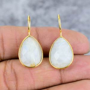 รุ้งมูนสโตน925เงินสเตอร์ลิงต่างหูลูกแพร์ชุบทองต่างหูลวดต่างหูสำหรับผู้หญิงของขวัญแต่งงาน - Product Image 2