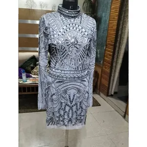 Wholesale Beautiful Hand Embroidered/ Beaded Dazzling Silver/Golden Cocktail Dresses with beaded Fringe dress in good price