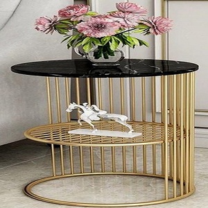 Table en métal avec dessus en marbre pour la maison, l'hôtel, le salon, décoration de Table d'appoint, Table de couleur or et noir, mobilier latéral moderne - Product Image 1
