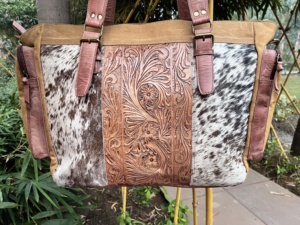 Bolso de mano de piel de vaca genuina de la mejor calidad, tallado Floral a mano, estilo occidental, hombro, bolso bohemio con cierre de doble cremallera - Product Image 4