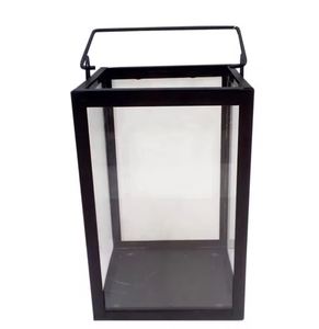 Lanterne d'intérieur suspendue de style moderne faite à la main en verre noir mat et bougeoir en fer Décoration de la maison - Product Image 1