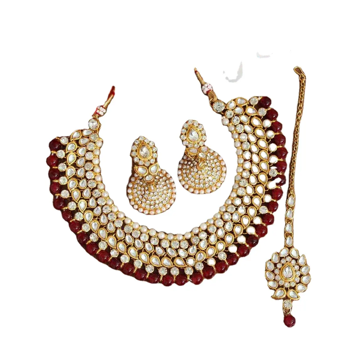 Perancang Eksklusif Terbaru Perhiasan India Modis Ringan Tradisional India Kundan Kalung Warna-warni Dengan Anting Panjang