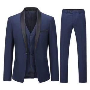 Última llegada Venta caliente azul marino trajes de boda hombres clásico 3 piezas traje Plaid novio esmoquin trajes hombres ropa vestido oficial - Product Image 1