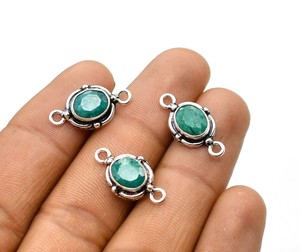 Antique Silver & 18K Gold Plated Emerald Gemstone Double Loop Connector 20X10mm NC122 <b>for</b> Jewellery Making and <b>Charm</b> Findings - Product Image 1
