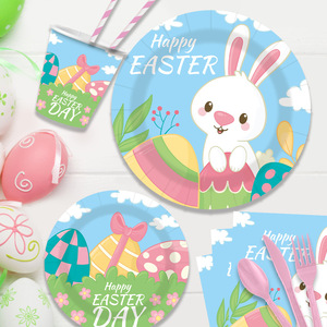 Kit de Vajilla Desechable para Fiesta de Conejitos de Pascua, Pancarta de Papel, Mantel, Platos de Papel, Vasos, Cubiertos para Fiesta de Pascua - Product Image 4
