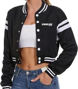 Customized Fashion Crop Top Baseball Coat Loose Casual Breathable Jacket Women Patch Polyester Cropped genuine Varsity Jacket - Product Image 1