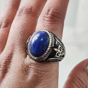 Vente en gros de bagues pour hommes, pierres précieuses afghanes naturelles, lapis lazuli, pierre de naissance, bijoux arabes de toutes tailles, bague en argent sterling 925 - Product Image 5