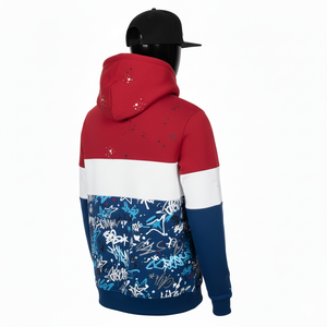 Sweat-shirt à capuche en coton polyester premium 320 GSM rouge blanc bleu avec motif graffiti personnalisé logo imprimé à l'écran Basics Hoodie - Product Image 5