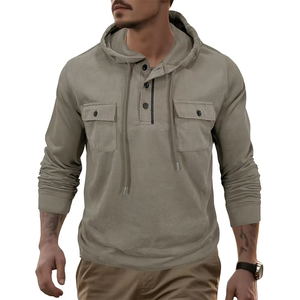 Sudadera con Capucha Ecológica para Hombre, Tejido de Punto, para Deportes al Aire Libre, Manga Larga, con Cordón, Bolsillo Deportivo, Color Sólido - Product Image 2