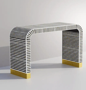 Mesa de consola con incrustaciones de hueso en cascada en color negro para sala de estar Consola de mesa de té elegante de gama alta india a precios al por mayor - Product Image 1