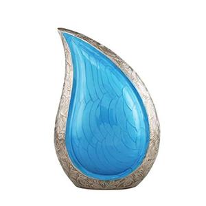 Urna de cremación de esmalte azul Diseño grabado Curva Memorial Urnas de lágrima grandes Humanos Memorial Cenizas Recuerdo Urnas de aluminio Funeral - Product Image 1