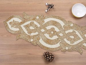Christmas <b>Dining</b> <b>Table</b> Beaded <b>Runner</b> Placemat Handmade Cloth Decorative Wedding Mat With Leaves Design for Home Use - Product Image 5