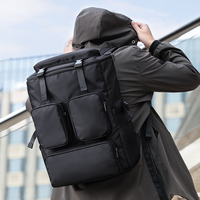 Grand sac à dos noir Techwear multi-poches, sac de voyage, sacoche pour ordinateur portable 17 pouces, imperméable, pour l'école, la gym, décontracté, unisexe, en polyester