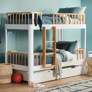 Vente en gros de lit en bois de pin pour enfants, lit superposé simple blanc avec rangement, lit superposé Double, meubles de chambre à coucher - Product Image 5