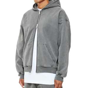 Sweat à capuche pour homme 100% coton de haute qualité Vintage Acid Wash Zip Sweat à capuche court avec logo personnalisé French Terry surdimensionné pour l'hiver - Product Image 2