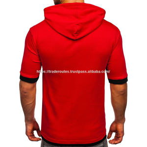 Proveedor de logotipo personalizado de alta calidad de color rojo Sudadera con capucha jersey de media manga sudaderas con capucha - Product Image 5