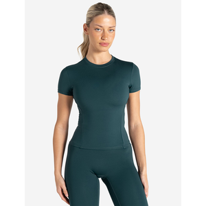 Haute demande Marine Teal femmes Gym t-shirt extensible pleine longueur manches courtes col rond et Polyester nouveau décontracté Yoga entraînement t-shirt - Product Image 1