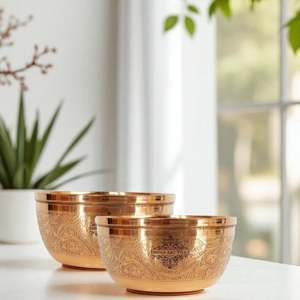 Cuenco Katori de Cobre Puro de 8 oz con Diseño en Relieve Hecho a Mano por Indian Art Villa, Vajilla Oriental para el Hogar y Restaurantes - Product Image 1