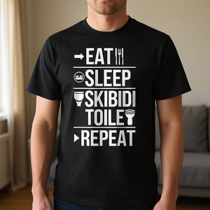 T-shirt unisexe pour adulte avec motif Eat Sleep Skibidi Toilet Repeat Meme - Product Image 3