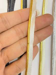 Wholesale Eco-Friendly Coated Woven Flat Bias Trim Silver Gold Metallic Lurex Piping <b>Cord</b> Garment Bags Shoes Home Textile - Product Image 6