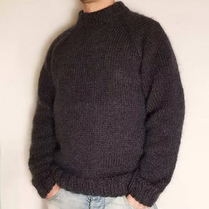 Wholesale Customized 100% Wool Winter <b>Knitted</b> Sweater For <b>Men</b> Round Neck Anti-Wrinkle Breathable Anti-Shrink Front Logo Sweater - Product Image 2